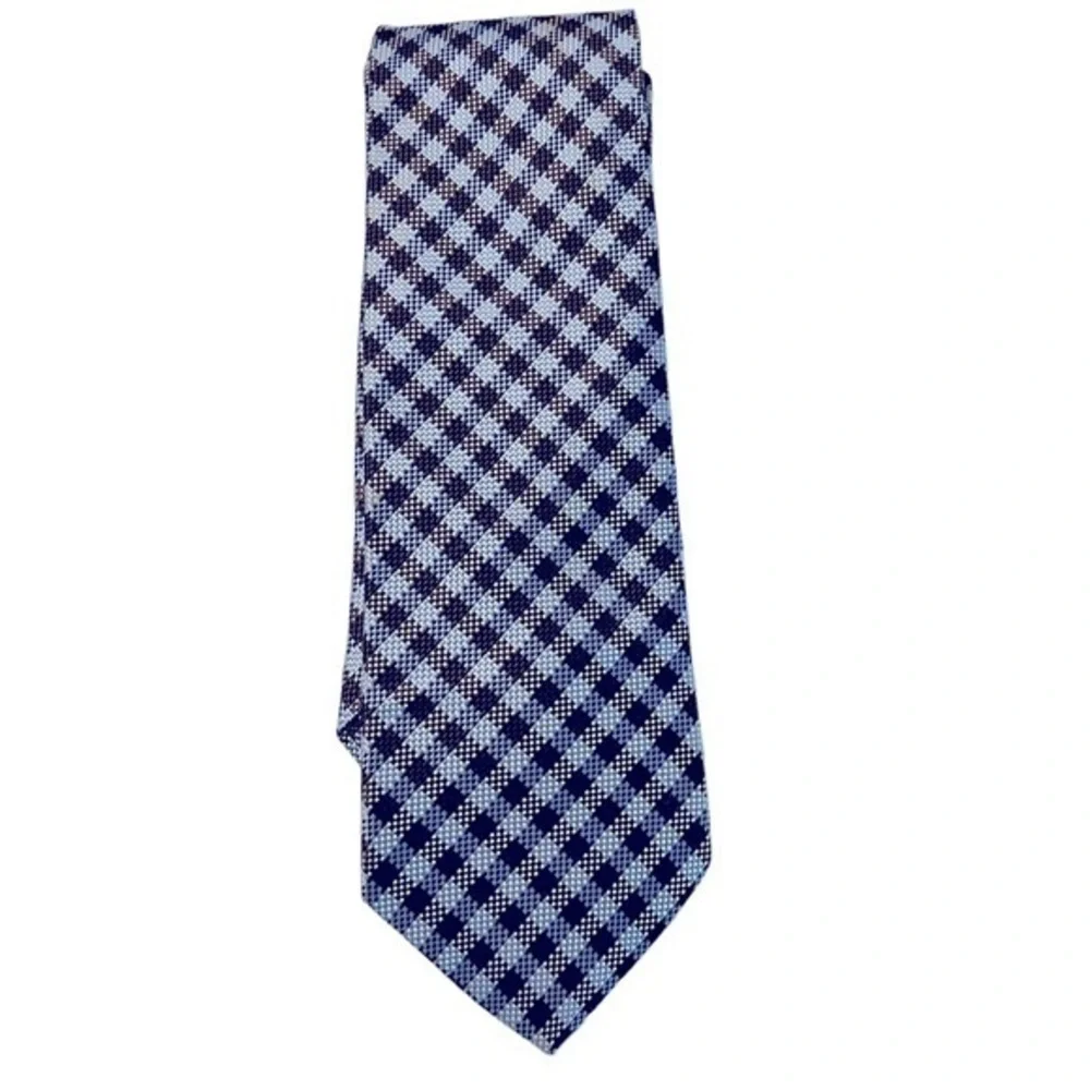 Burma Bibas 100% silk light blue & brown textured woven checked tie